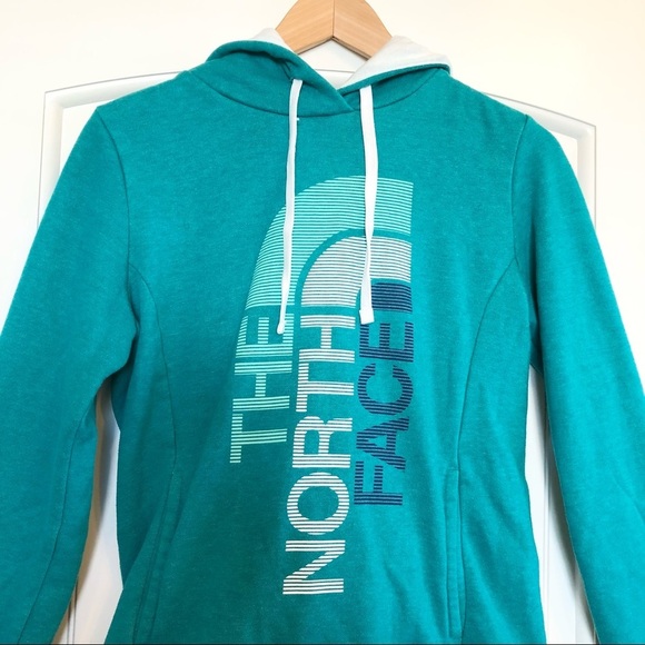 🌈 6/$60, The North Face Trivert Logo, Pullover Hoodie, Teal/White, Small - Picture 3 of 9